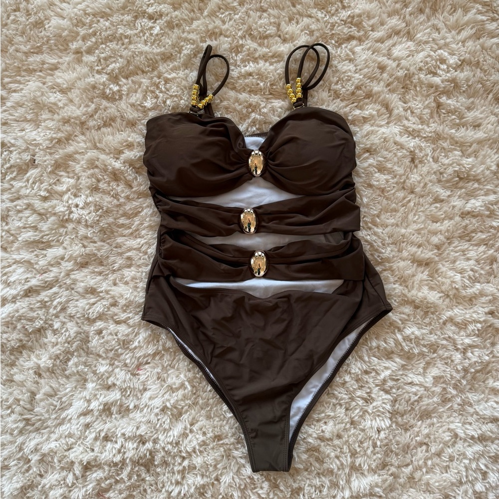 NWT Brown and gold swimsuit Women’s size (12) XL - Picture 3 of 4